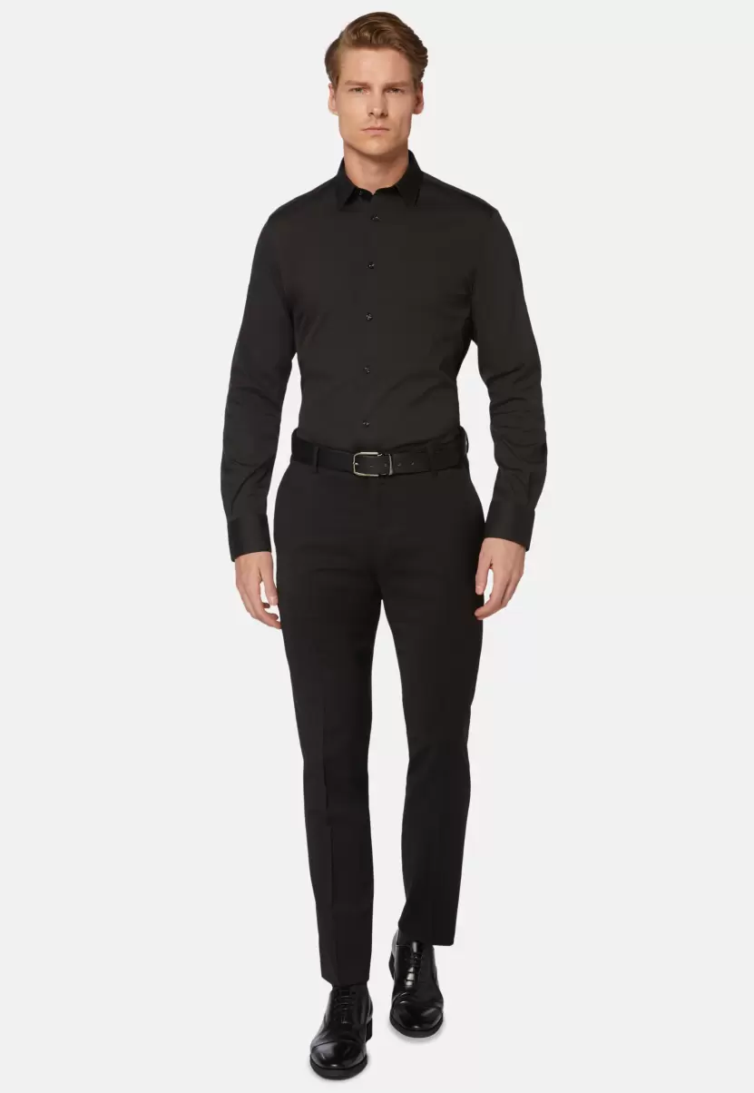 Camisas De Vestir Hombre Camisa Negra De Algodón Elástico Corte Slim Complejidad Boggi Milano