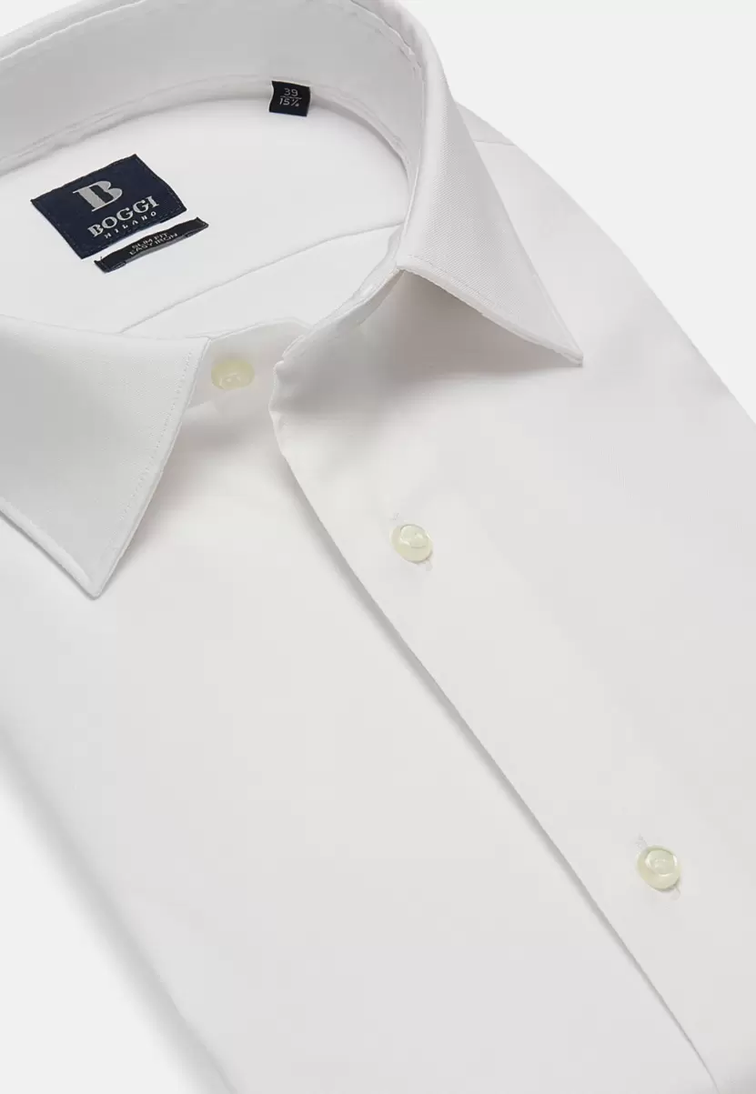 Boggi Milano Camisa Blanca De Pin Point De Algodón Slim Fit Hombre Camisas De Vestir Descuento - 4