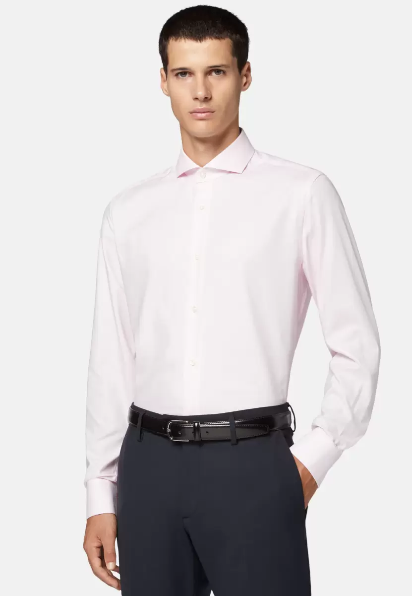 Elegante Camisas De Vestir Hombre Camisa Rosa De Algodón Dobby Corte Slim Boggi Milano - 1