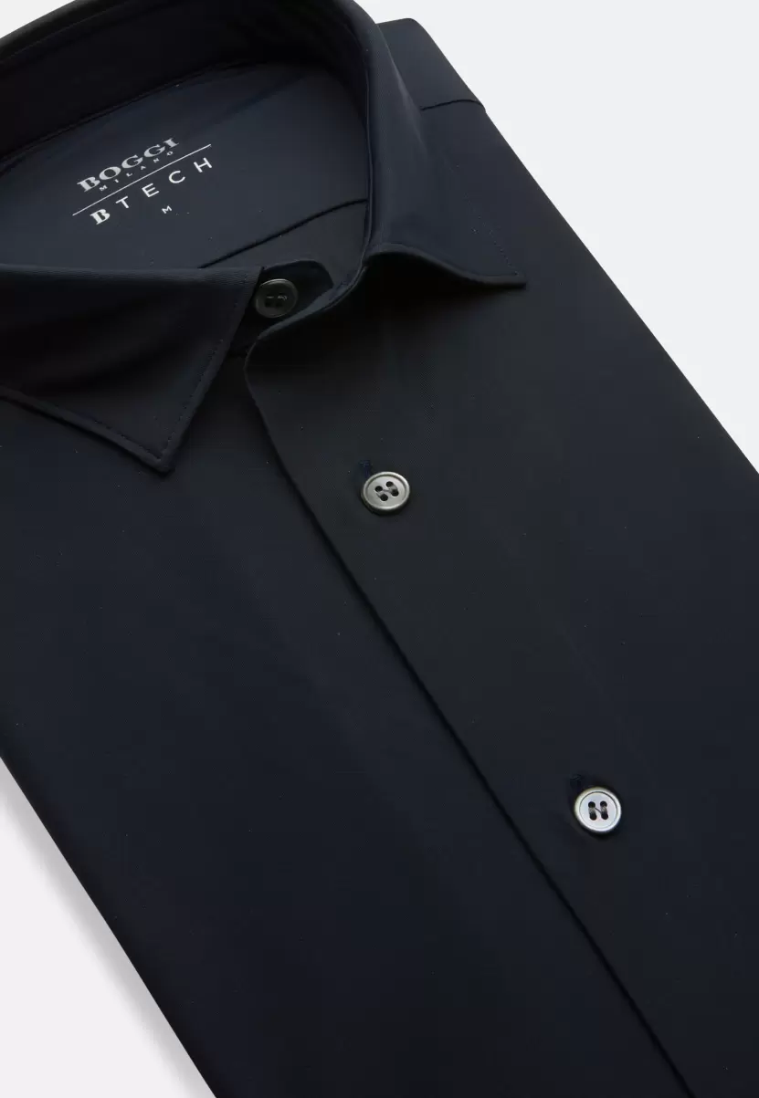 Precio Razonable Boggi Milano Hombre Camisa Negra De Nailón Elástico Slim Camisas Casual - 4