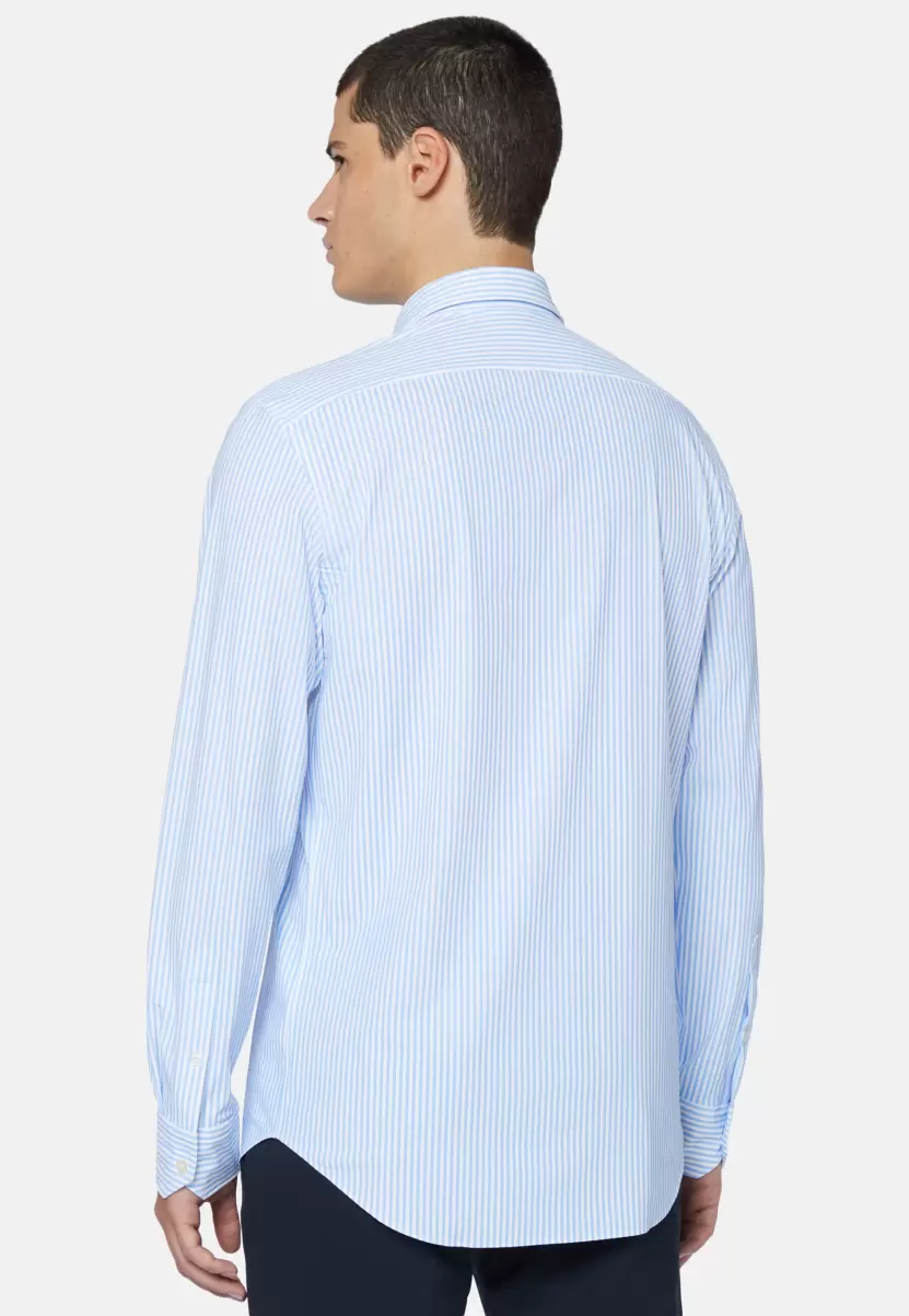 Camisas Casual Hombre Camisa Azul De Nailon Elástico Corte Slim Precio Razonable Boggi Milano - 2