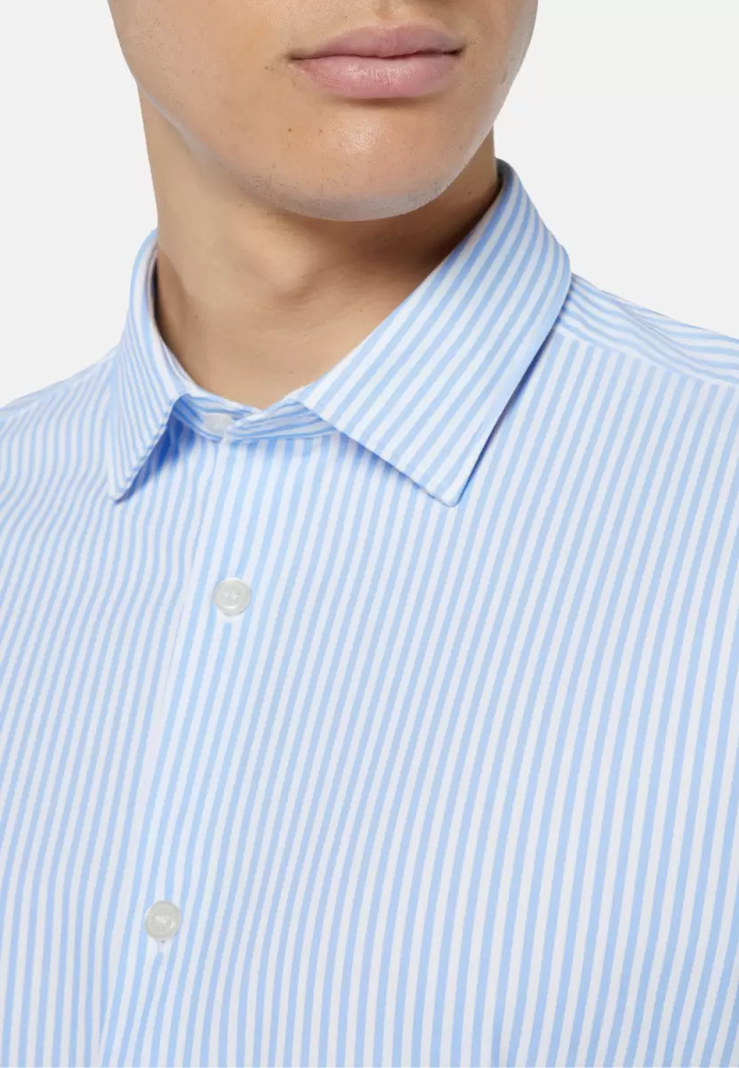 Camisas Casual Hombre Camisa Azul De Nailon Elástico Corte Slim Precio Razonable Boggi Milano - 3