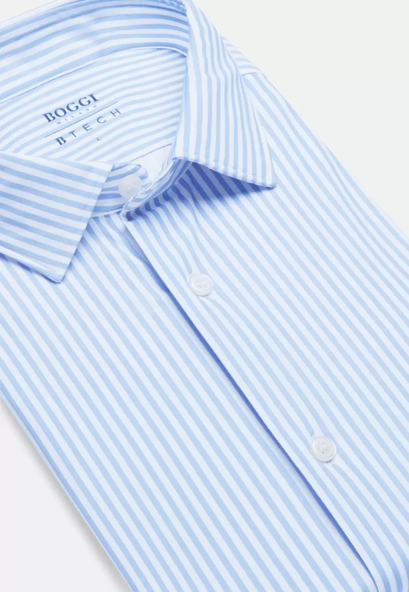 Camisas Casual Hombre Camisa Azul De Nailon Elástico Corte Slim Precio Razonable Boggi Milano - 4