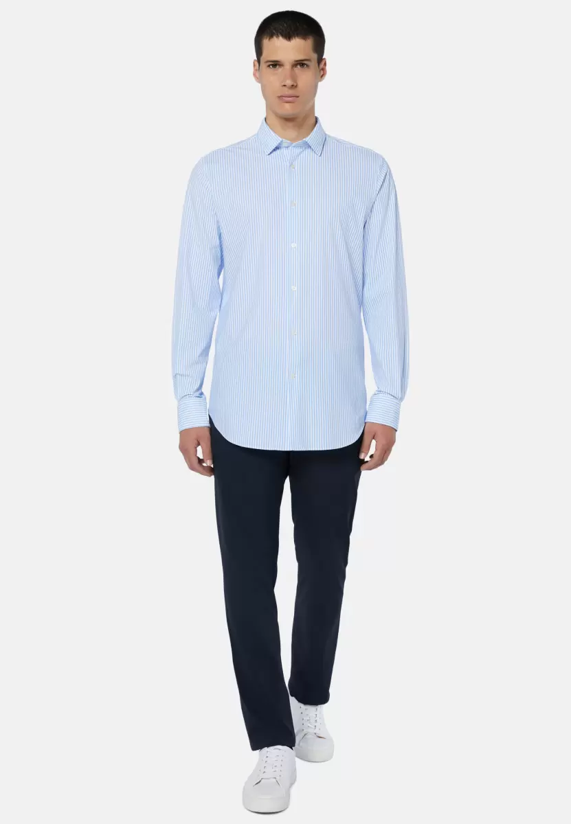Camisas Casual Hombre Camisa Azul De Nailon Elástico Corte Slim Precio Razonable Boggi Milano