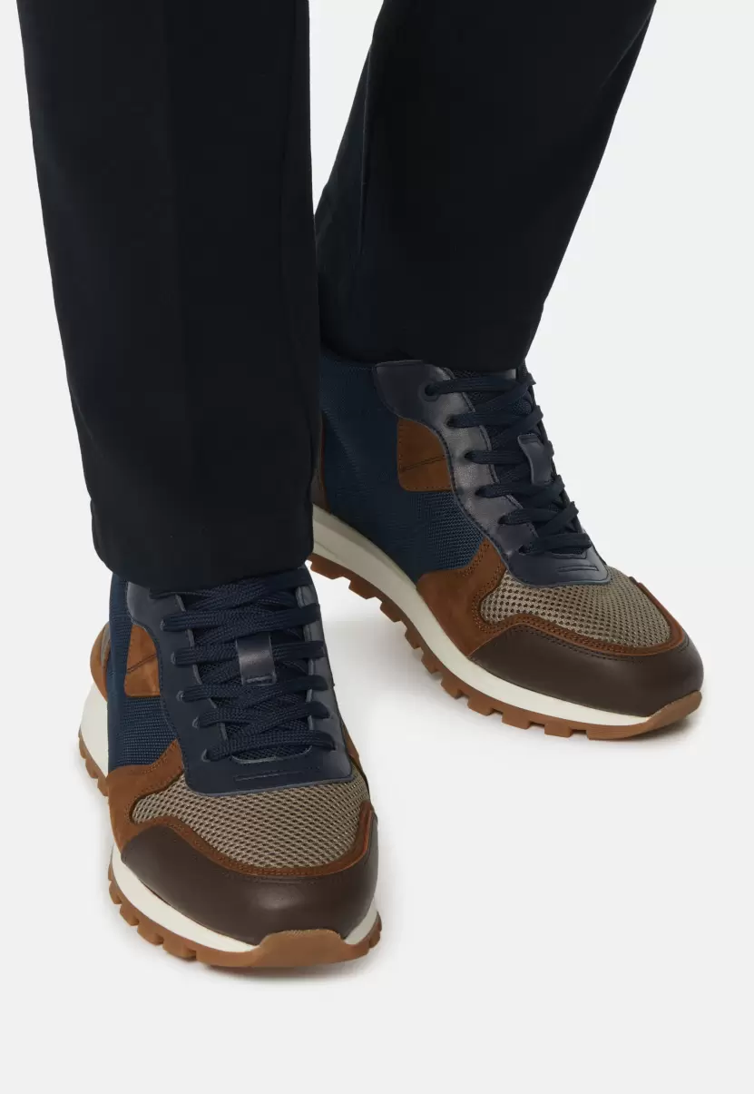 Comprar Zapatillas Azul Marino De Piel Y Tejido Técnico Hombre Sneakers Boggi Milano - 1