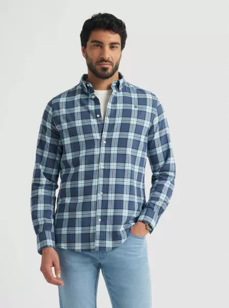 Álvaro Moreno Hombre Franela Camisa Flannel Checks Azul