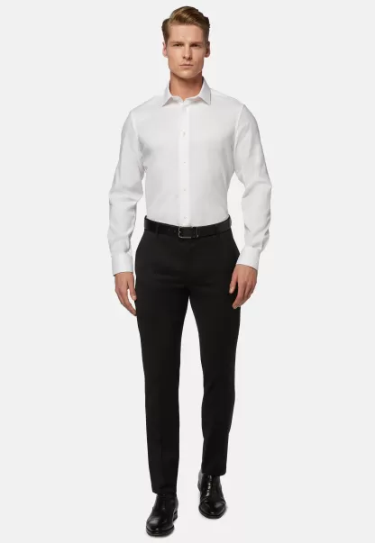 Boggi Milano Camisa Blanca De Pin Point De Algodón Slim Fit Hombre Camisas De Vestir Descuento
