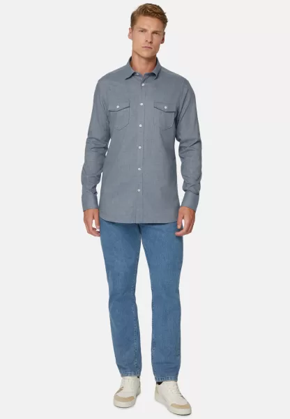 Clásico Camisa Azul De Algodón Tencel Corte Regular Hombre Boggi Milano Camisas Casual